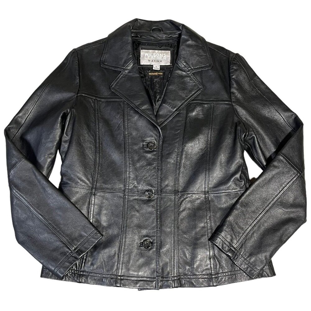 Vtg Wilsons Maxima Leather Jacket Womens Large‎ 90s Black Removable Zip Lining